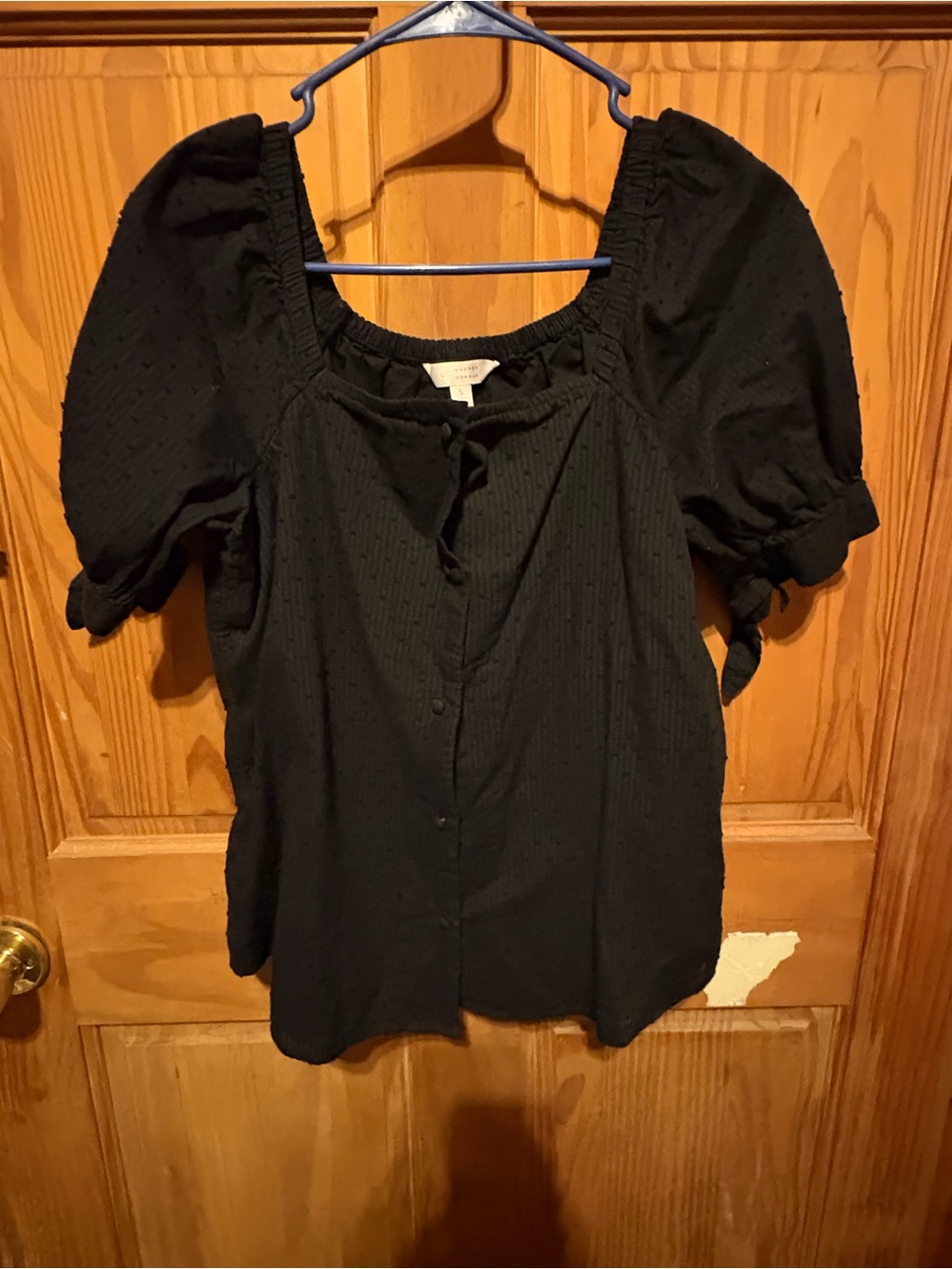 LC Lauren Conrad Black Puff-Sleeve Square Neck Blouse